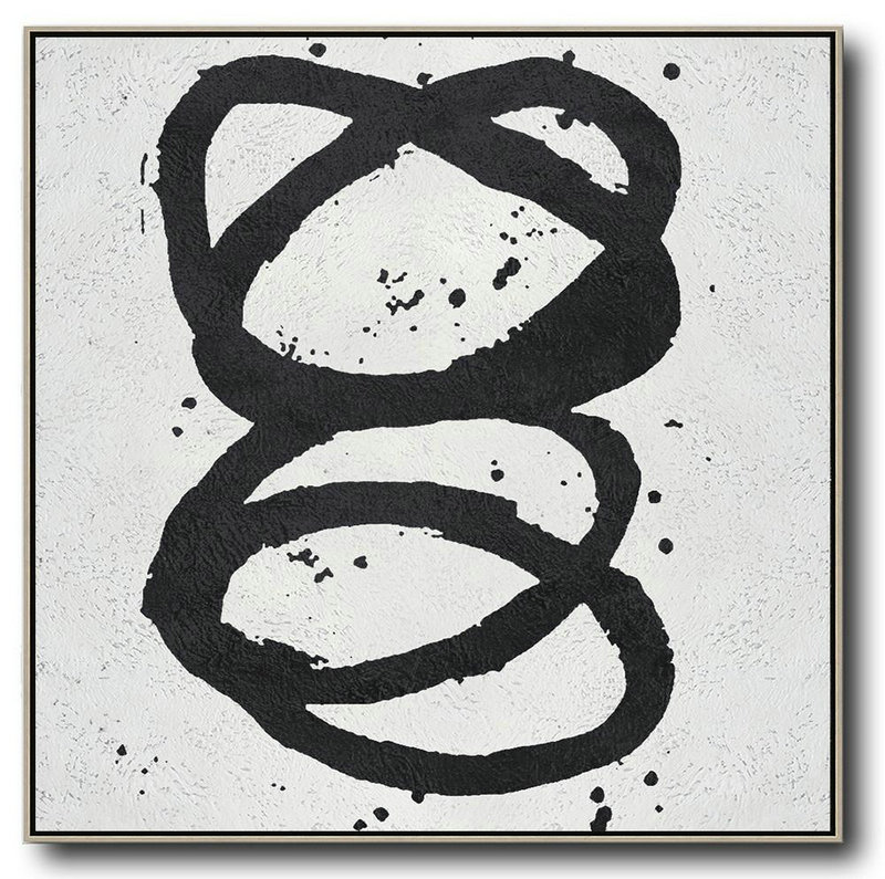 Hand Made Abstract Art,Oversized Minimal Black And White Painting - Original Art For Sale By Artist